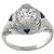 Art Deco  Diamond  Sapphire 18k White Gold  Engagement Ring