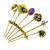 diamond,  sapphire, amethyst & enamel 14k yellow gold stack of stick pins 3