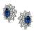 Oval Cut Sapphire Round and Carre Cut Diamond Platinum Stud Earrings