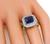 Art Deco Asscher Cut Sapphire Round Cut Diamond 18k Yellow and White Gold Engagement Ring
