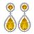 Round Cut Diamond Pear and Round Cut Citrine 18k White Gold Dangling Earrings