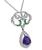 Pear Shape Amethyst Round Cut Diamond Emerald 18k White Gold Pendant Necklace