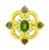 Oval Cut Green Tourmaline Cabochon Multi Color Gemstone Round Cut Diamond 18k Yellow Gold Pin/Pendant