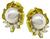 Marquise Cut Diamond Pearl 18k Yellow Gold Earrings