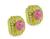 Cabochon Pink Tourmaline Round Cut Diamond 18k Yellow Gold Earrings